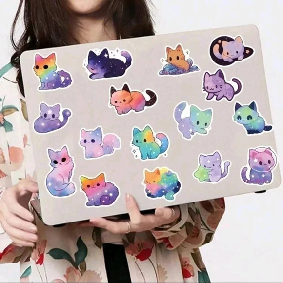 Cute fun 50 piece set vibrant vinyl stickers cat galaxy print rainbow print long - Picture 6 of 8